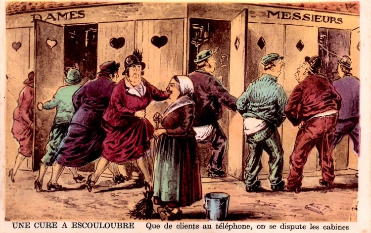 Une cure à Escouloubre : Que de clients aux téléphones, on se dispute les cabines.