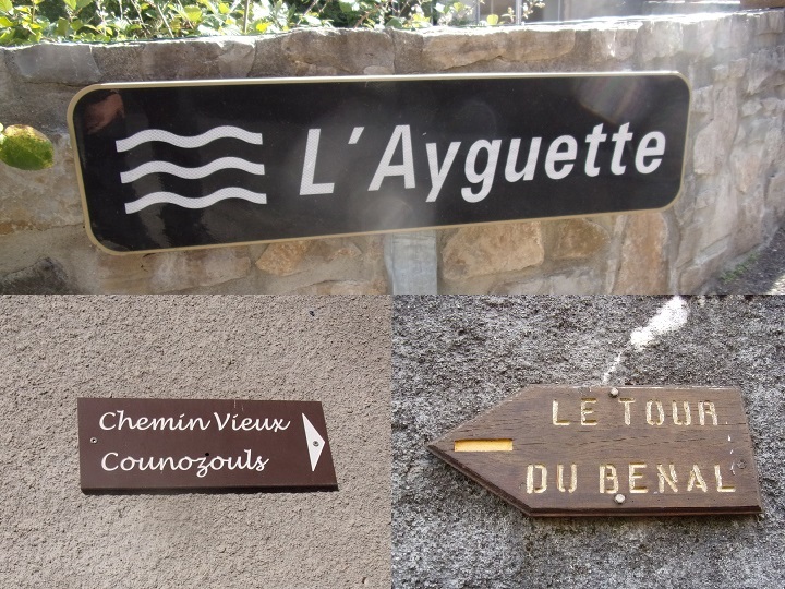 Ayguette, Sainte Colombe et panneaux des randonnées