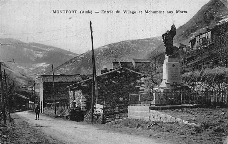 Montfort entrée du village et moument aux morts