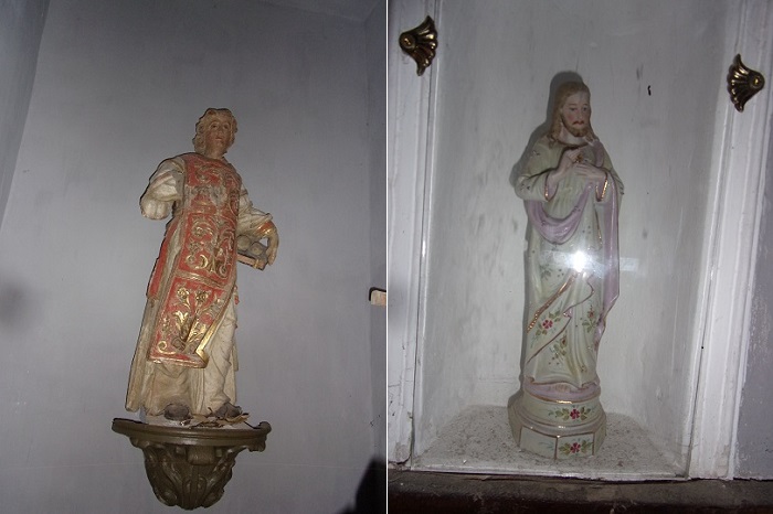 intérieur de l'église, statuaire à l'entrée de l'église