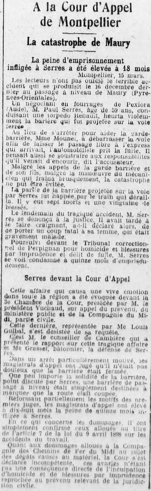 article du petit méridional du 16 mars 1933