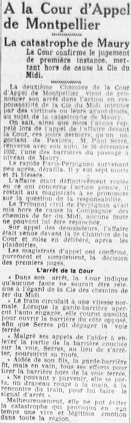 article du petit méridional du 2 février 1935