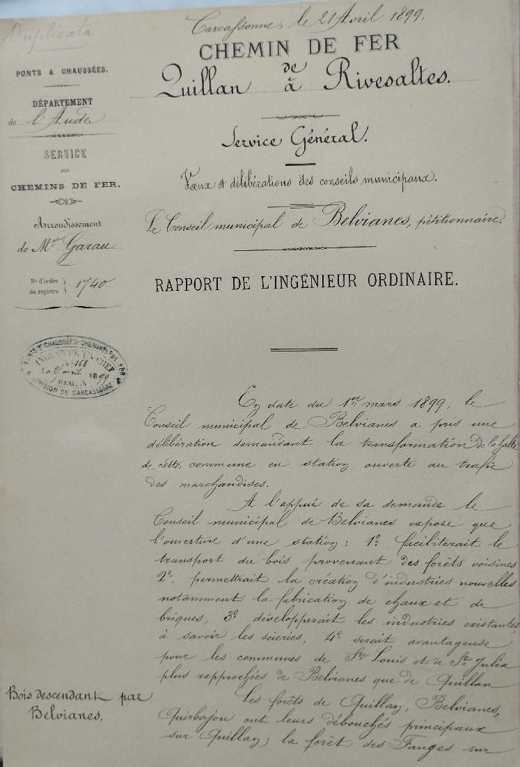 rapport ingénieur sur la halte de belvianes le 21 avril 1899 - 1