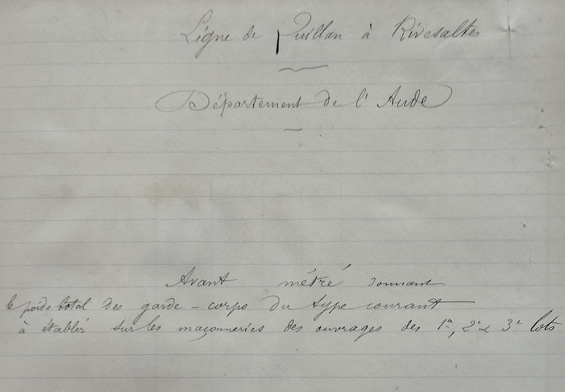 Notes manuscrites sur l'avant métré de 1901 - 1