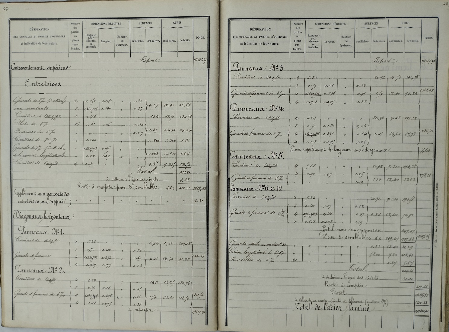 Avant métrés des tabliers et gardes-corps des grands ouvrages métaliques du 14 mai 1901 - 23