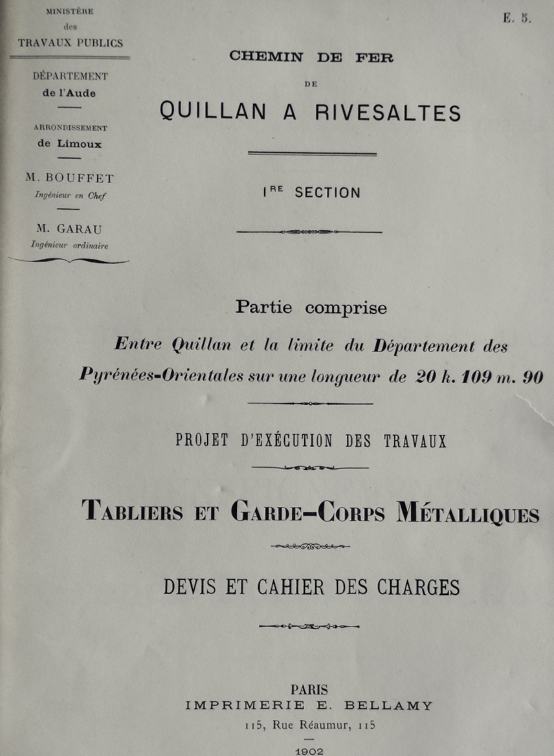 Devis et cahier des charges pour les tabliers et gardes-corps des grands ouvrages métaliques du 14 mai 1901 - 1