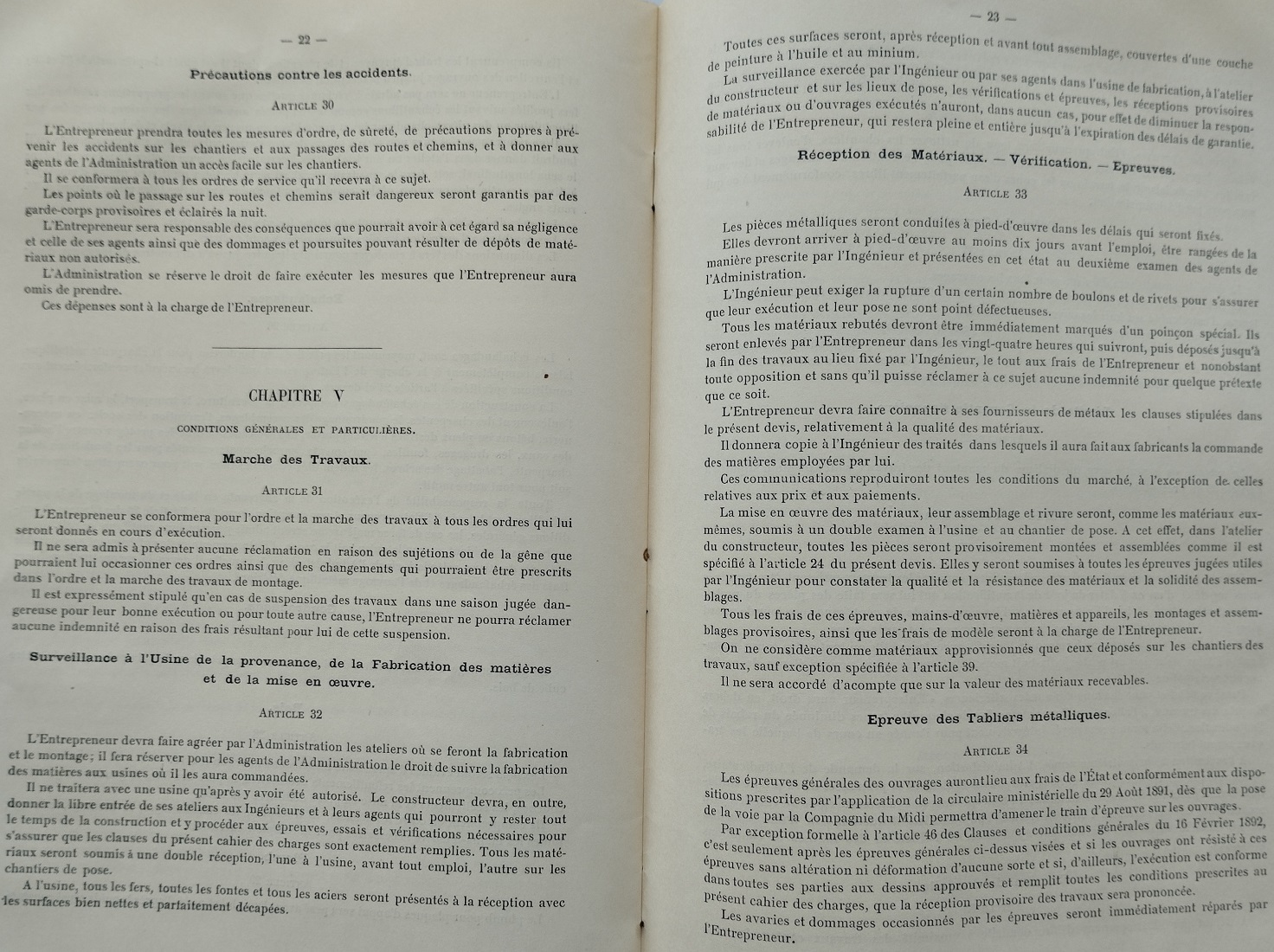 Devis et cahier des charges pour les tabliers et gardes-corps des grands ouvrages métaliques du 14 mai 1901 - 14