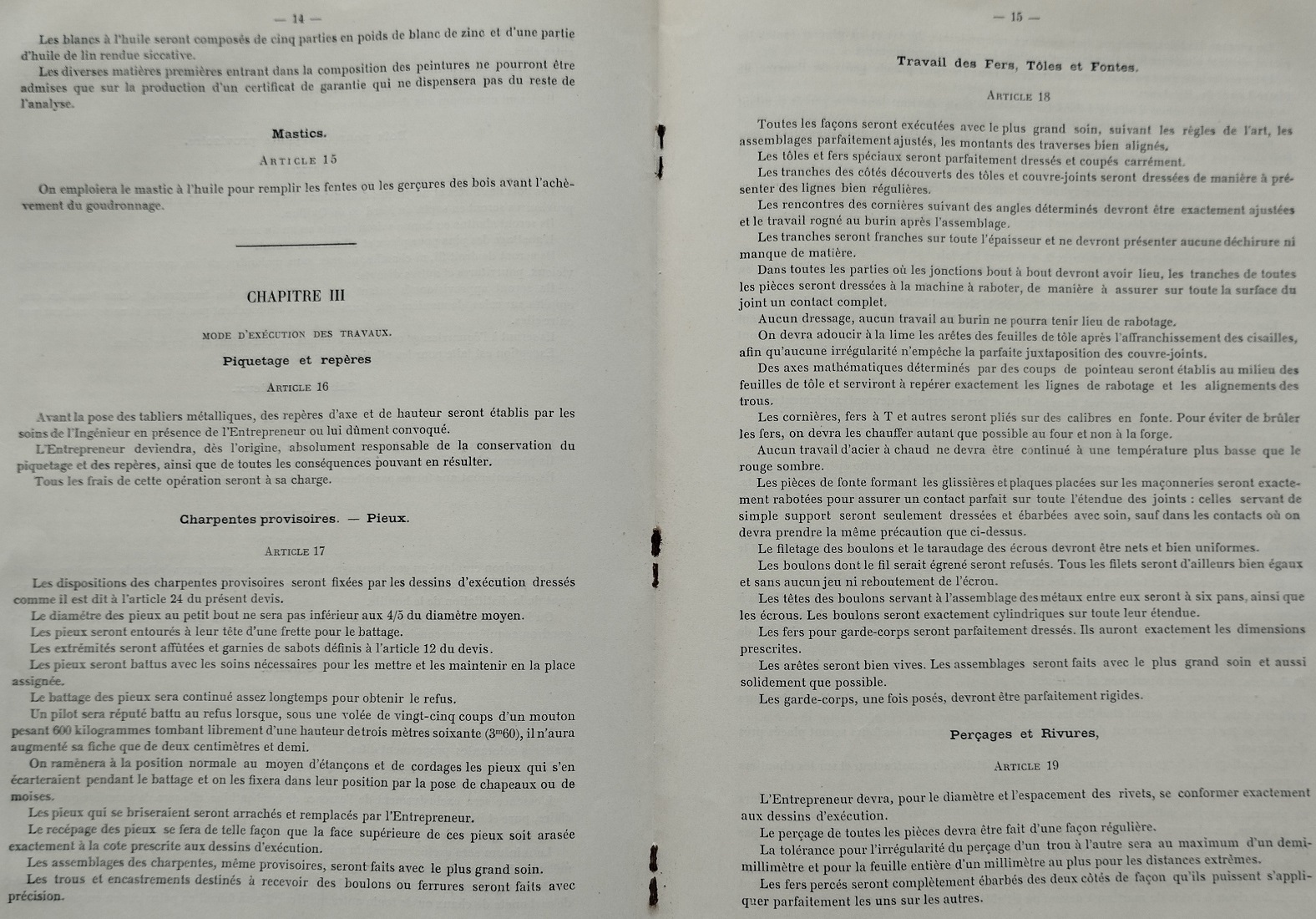 Devis et cahier des charges pour les tabliers et gardes-corps des grands ouvrages métaliques du 14 mai 1901 - 17