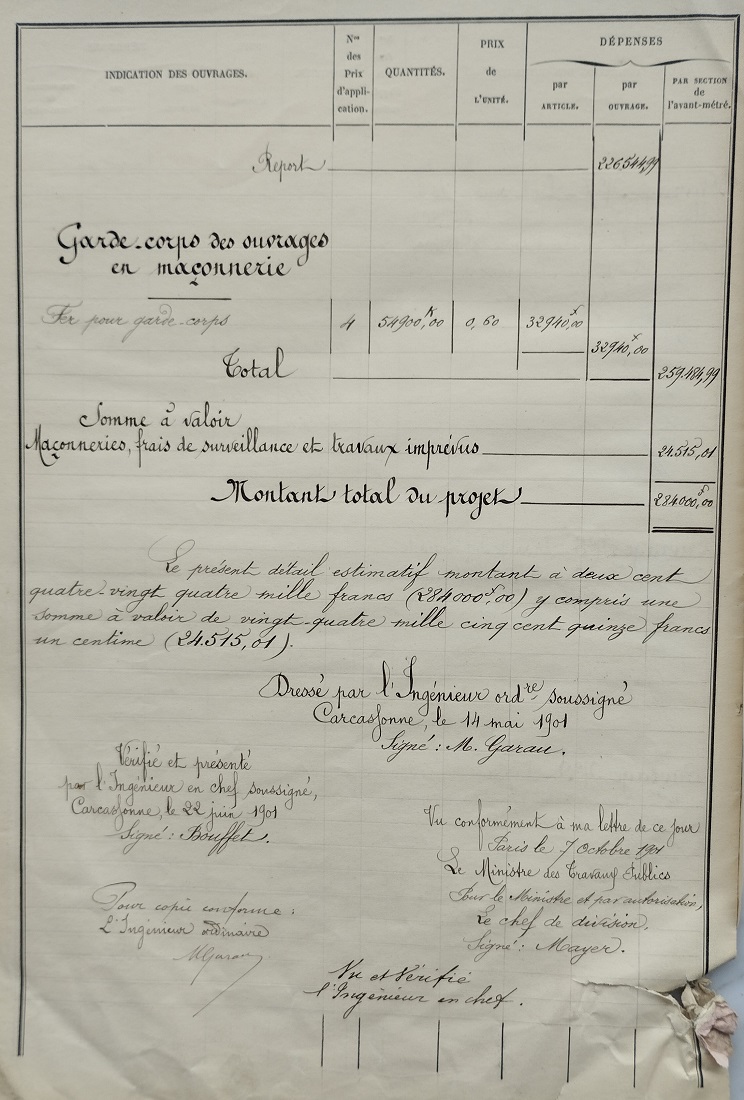 Devis estimatif des tabliers et gardes-corps des grands ouvrages métaliques du 14 mai 1901 - 5