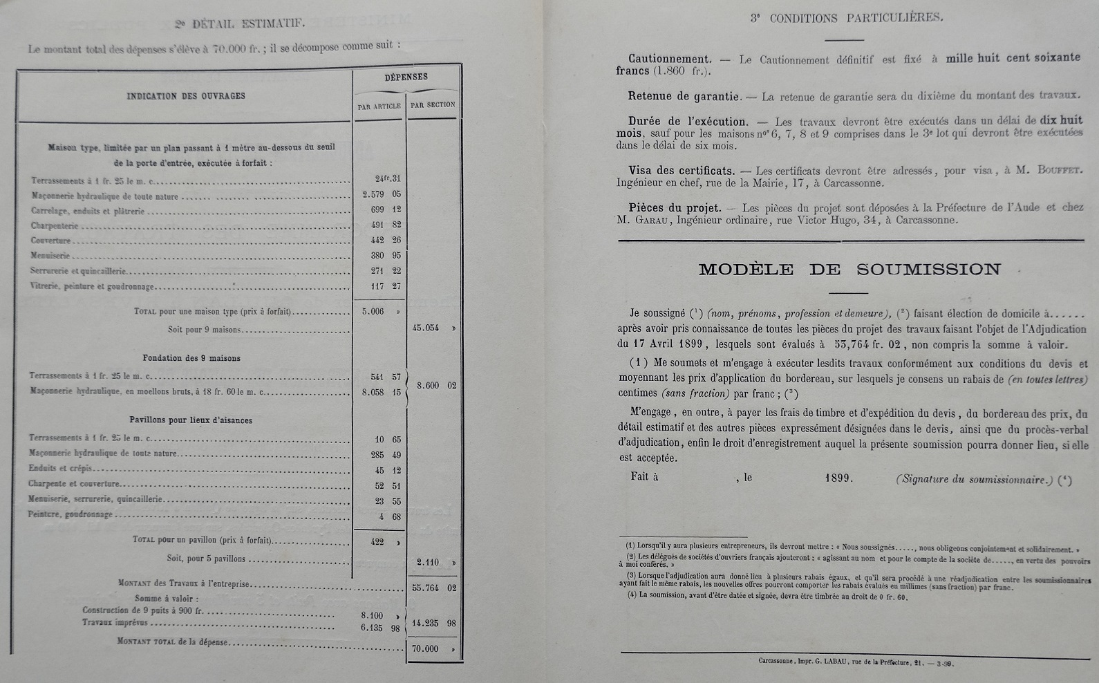Programme des travaux - adjudication du 18 avril 1899 - 2, 3