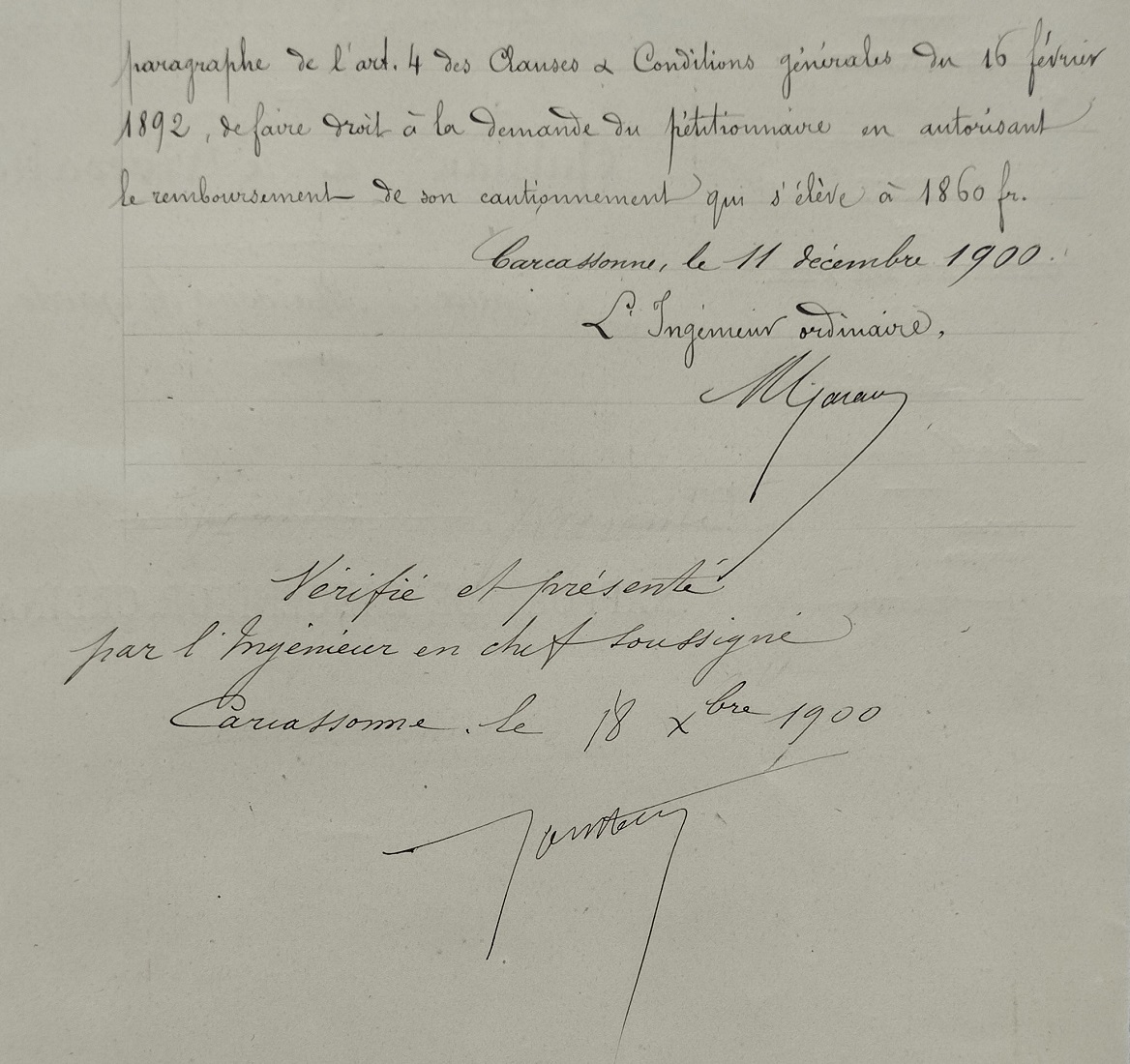 11 décembre 1900 - Demande de remboursement de cautionnement par Alphonse Merlin - 2