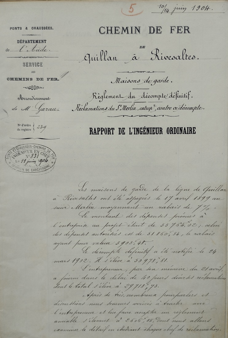 10/14 juin 1904 - Décompte définitif - Rapport de l'ingénieur ordinaire - 1