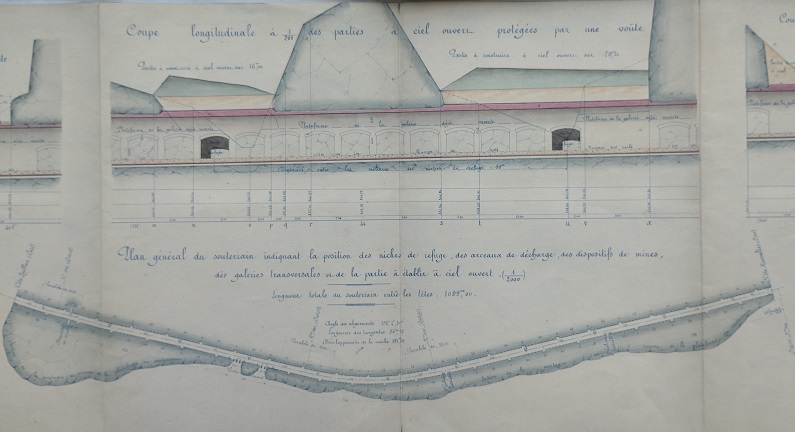 Ouvrage n°23 - Sous-terrain de la Pierre-Lys - 1ère feuille - Plans et coupes longitudinales du 25 juillet 1887 - 6