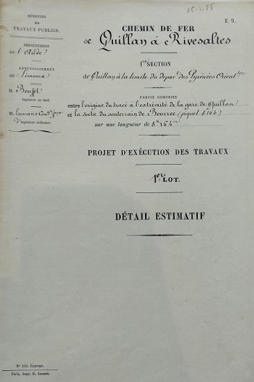 Détail estimatif - lot 1 du 25 janvier 1888 - 1