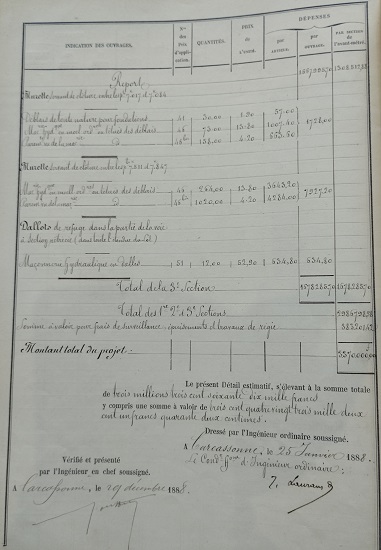 Détail estimatif - lot 1 du 25 janvier 1888 - 19