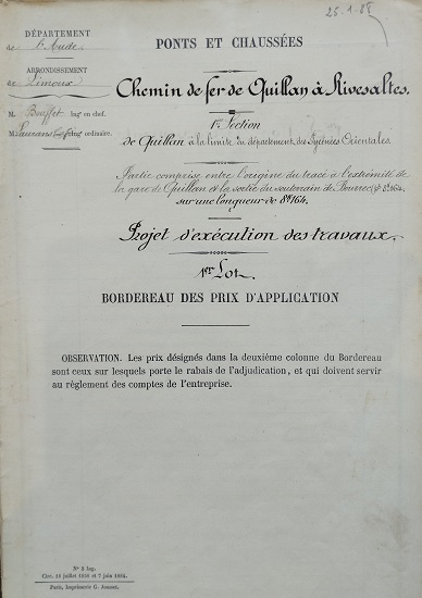 Bordereau des prix - lot 1 du 25 janvier 1888 - 1