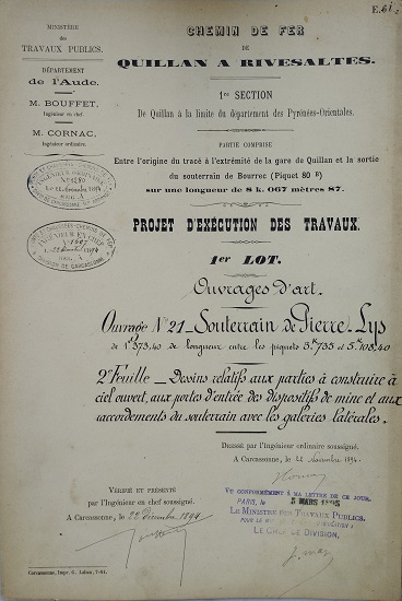 Ouvrage n°21 - Souterrain de la Pierre-lys - 2° feuille - lot 1 du 22 novembre 1894 - 1