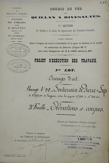 Ouvrage n°21 - Souterrain de la Pierre-lys - 3° feuille - lot 1 du 22 novembre 1894 - 1