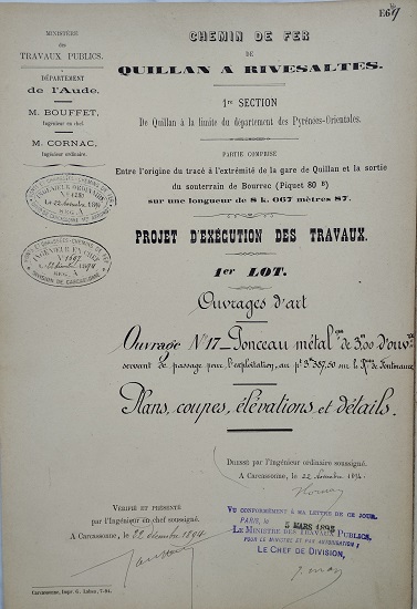 Ouvrage n°17 - Ponçeau métallique de 3 m - lot 1 du 22 novembre 1894 - 1