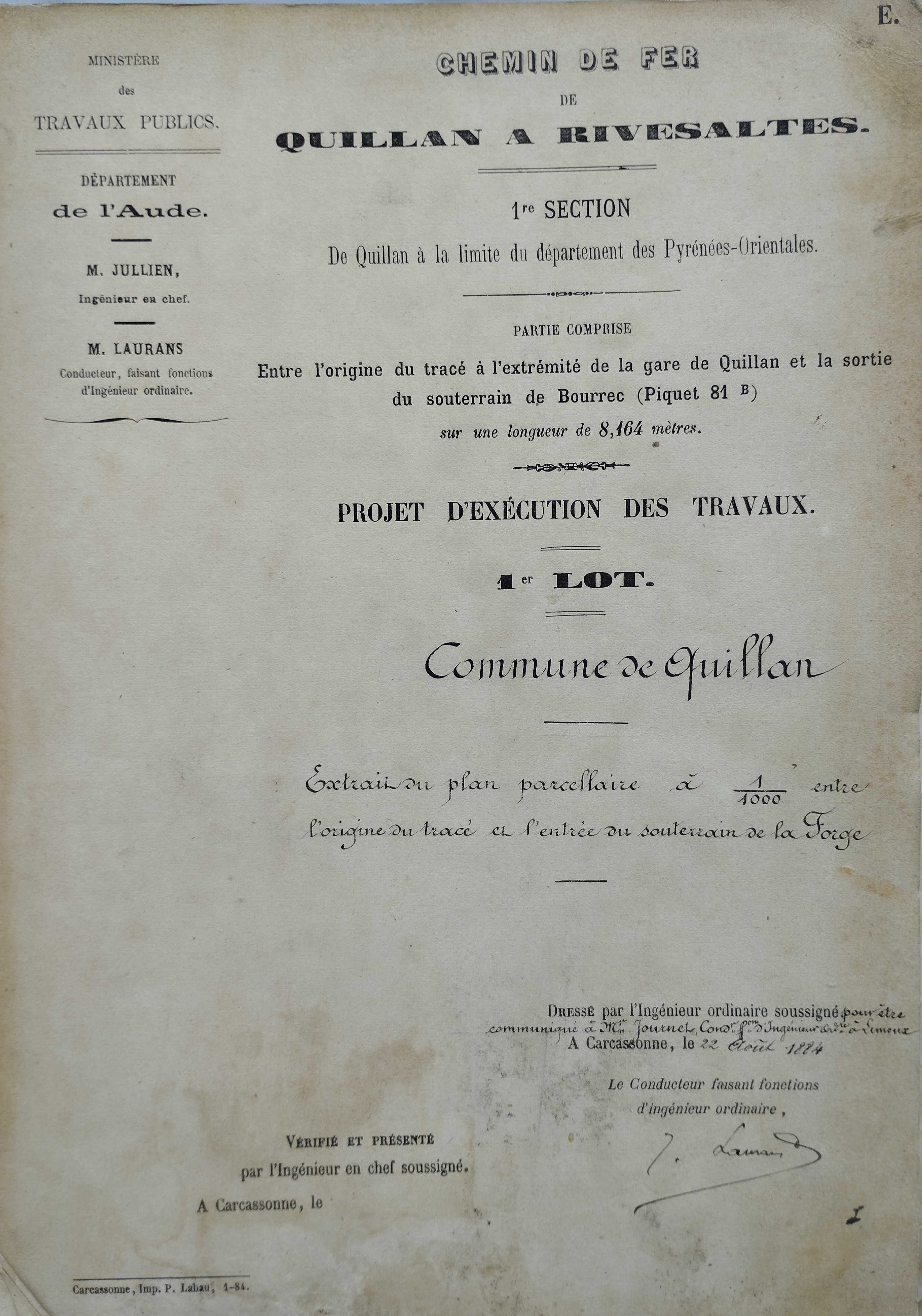 Extrait du plan parcellaire - lot 1 du 22 Août 1884 - 1
