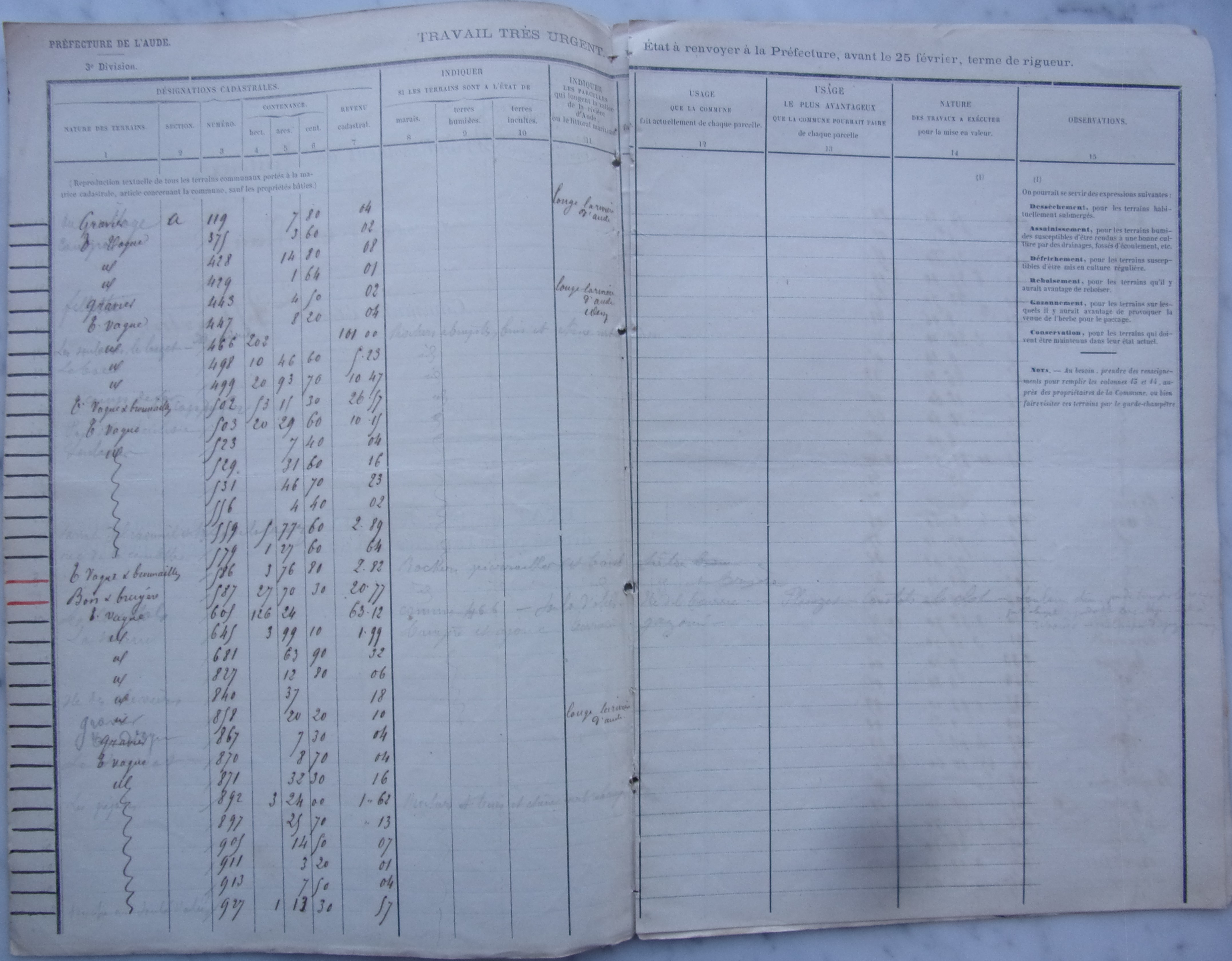 15 février 1862 - Etat de classement des terrains non batis de la commune p2