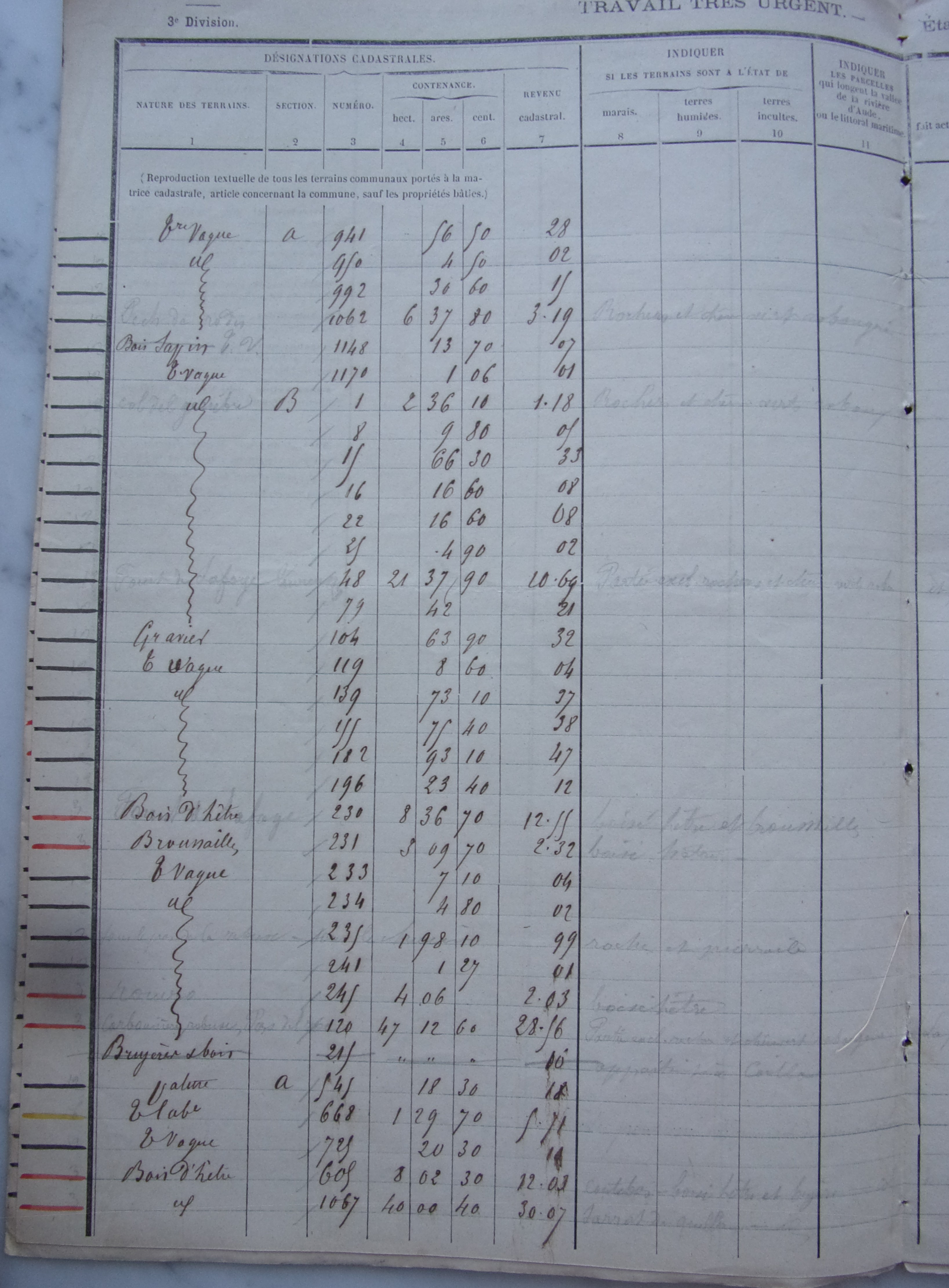 15 février 1862 - Etat de classement des terrains non batis de la commune p3