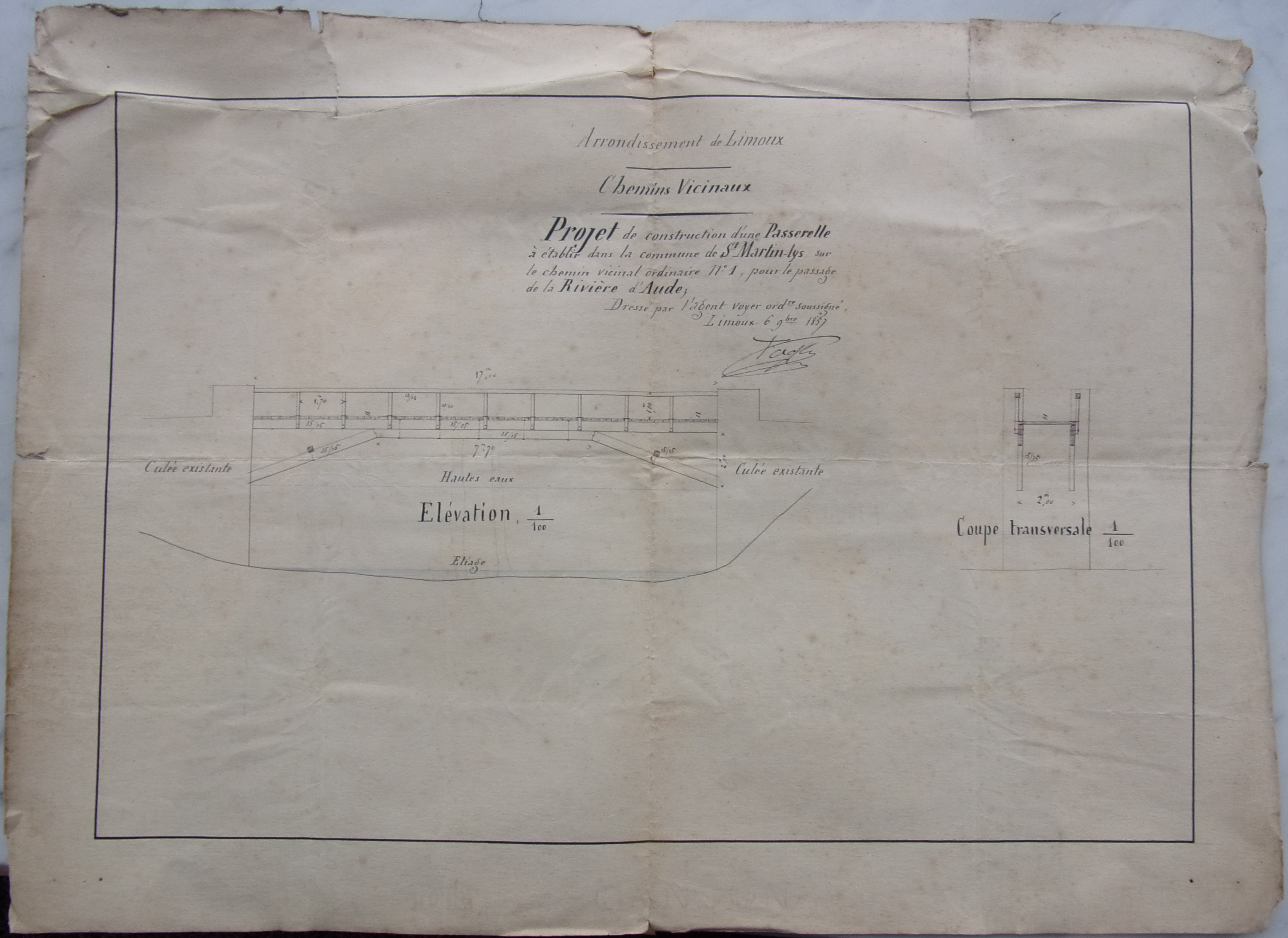 6 septembre 1857, Pont vieux, Plan pour le Remplacement de la passerelle