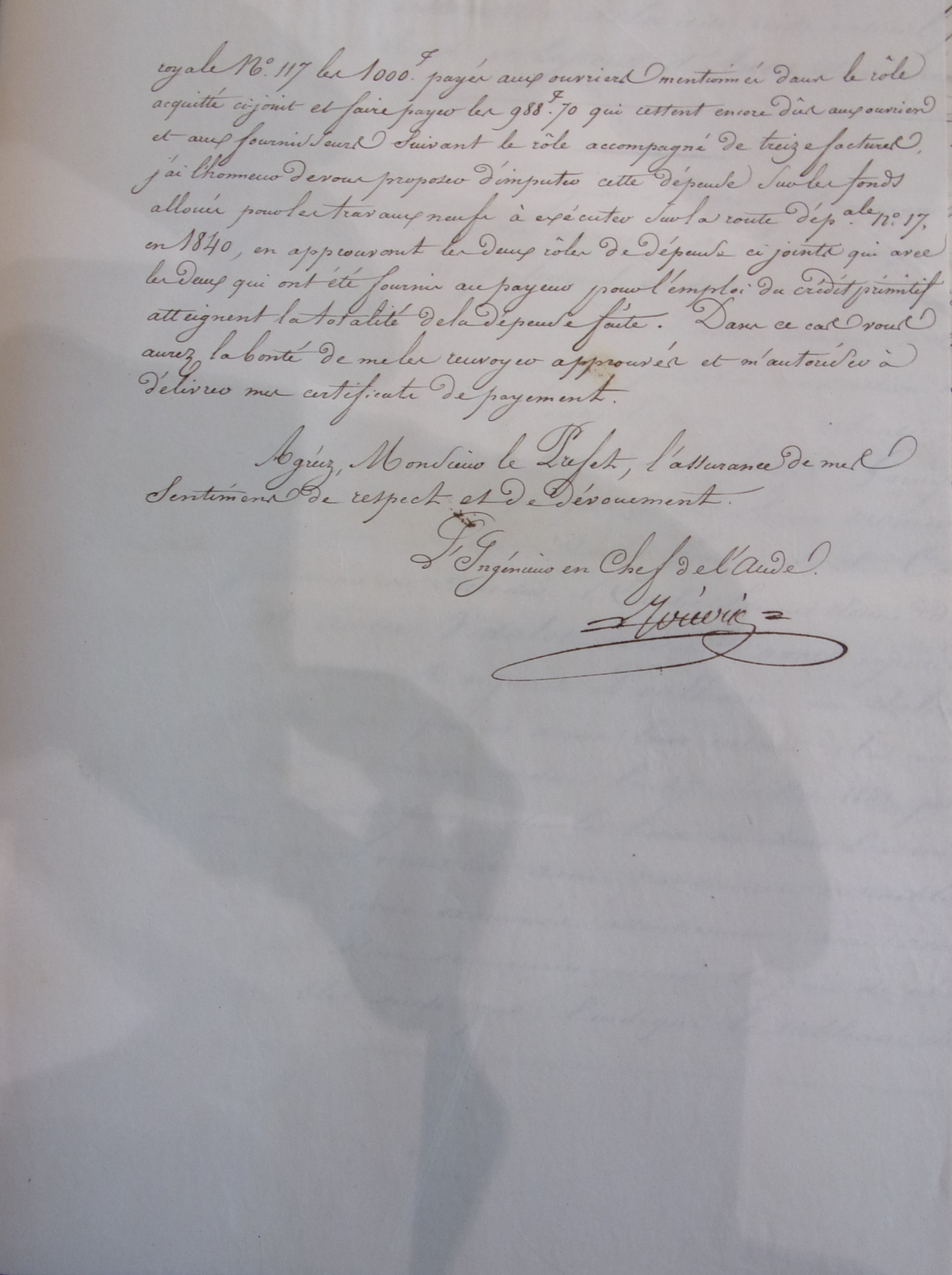 Rectification et restauration de la route départementale n°17 - Lettre au Préfet d'accompagnement du Rapport des Ponts et chaussées du 18 janvier 1840 - 3