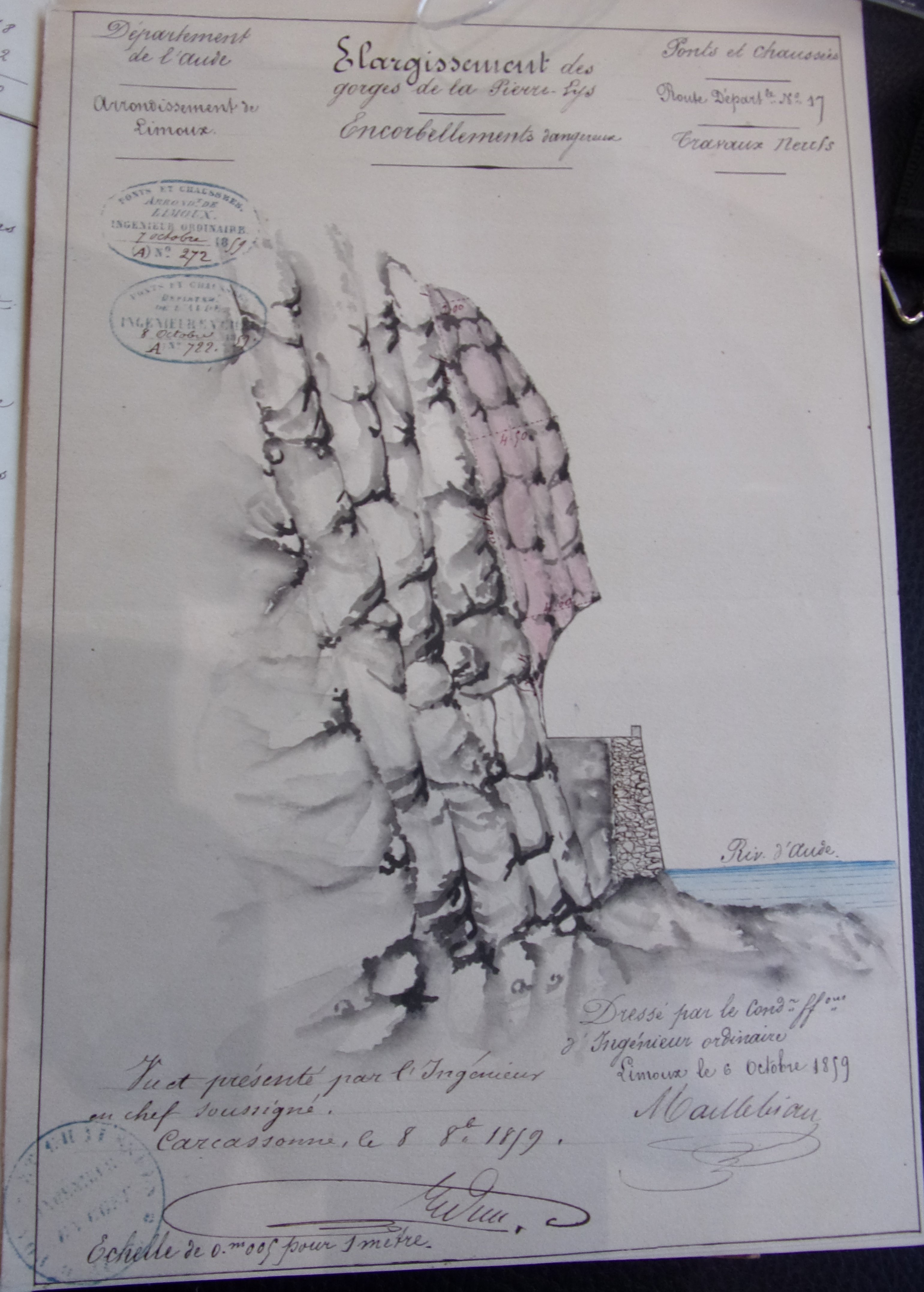 Suppressions d'encorbellements dans la Pierre-Lys - route départementale n°17 - Rapport du Conducteur du 6 octobre 1859 - 2