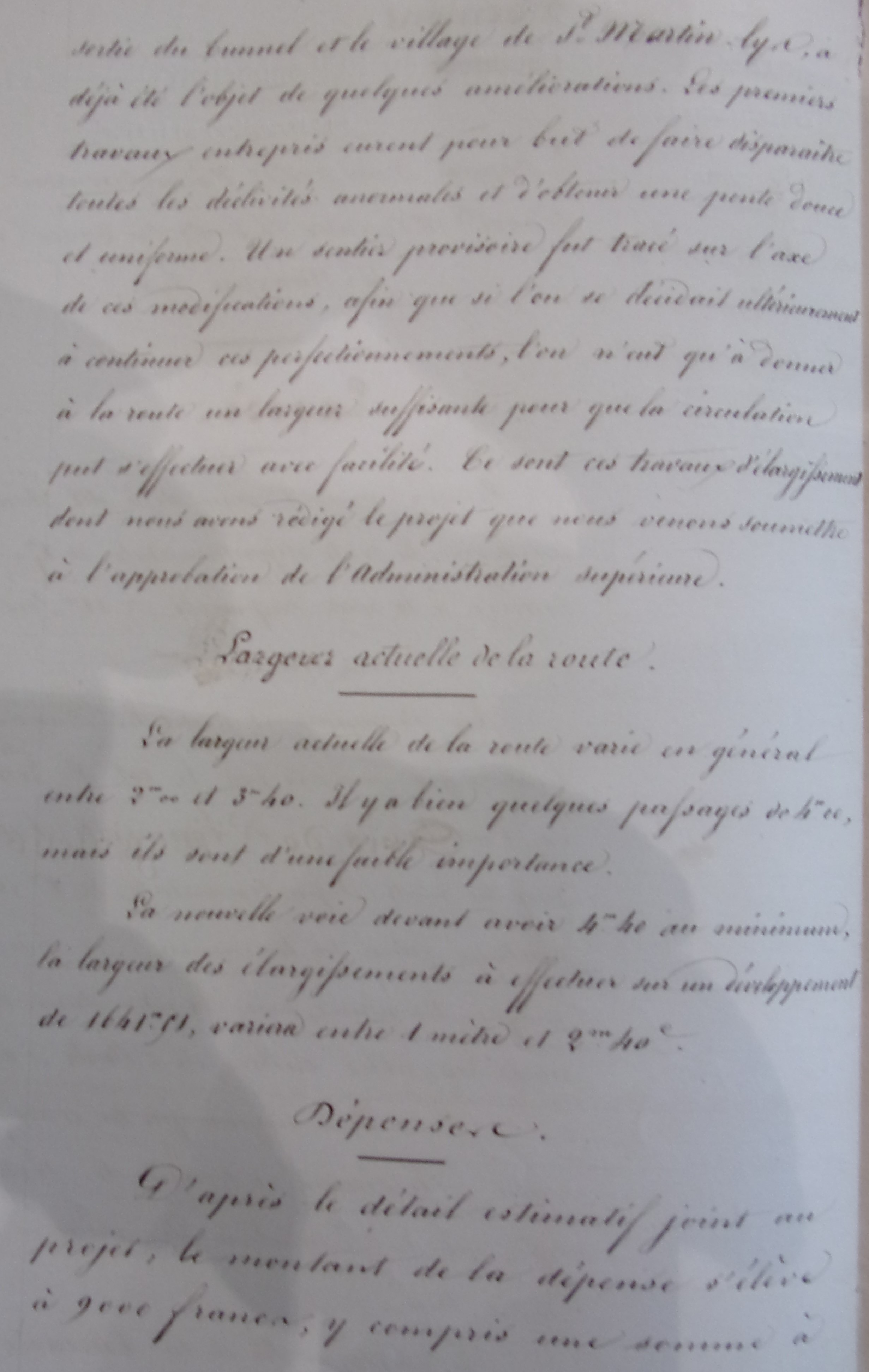 Projet d'élargissement de la route départementale n°17, entre la sortie du tunnel et le village de St Martin Lys - Mémoire du Conducteur du 7 août 1856 - 2