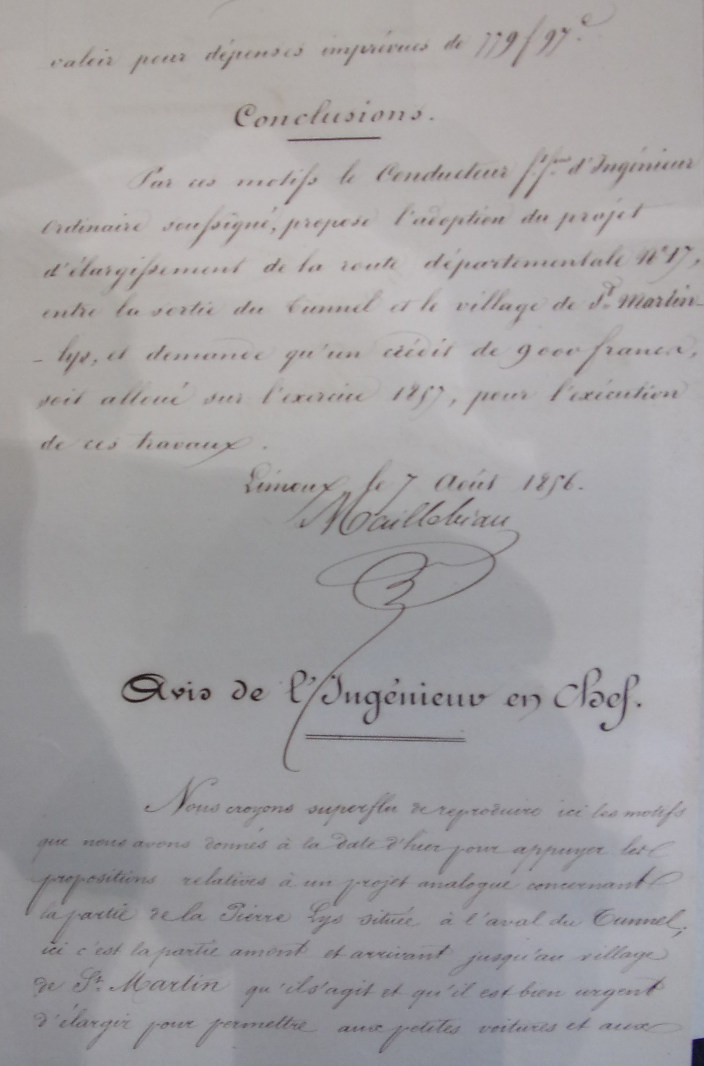 Projet d'élargissement de la route départementale n°17, entre la sortie du tunnel et le village de St Martin Lys - Mémoire du Conducteur du 7 août 1856 - 3