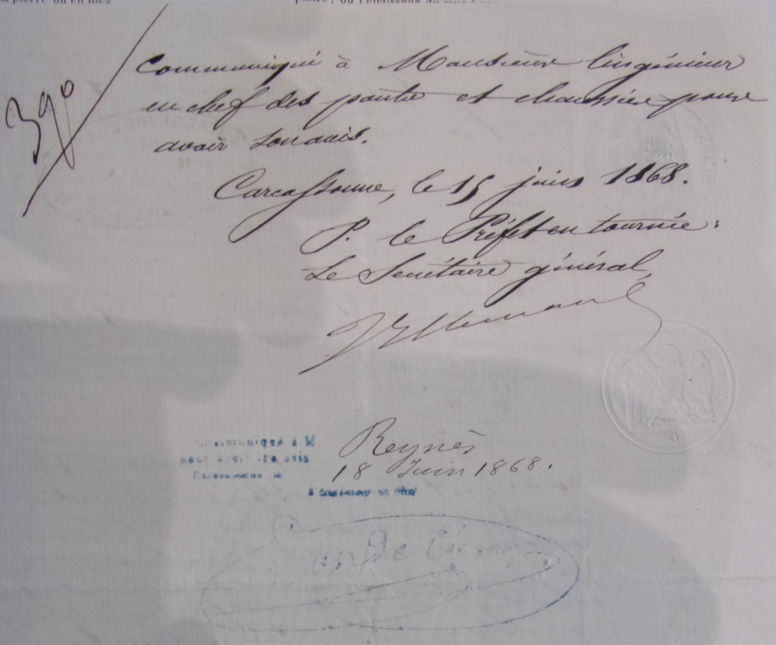 Demande de création d'une auberge sur la route départementale 17 par François Marcerou - Courrier du maire de Saint-Martin du 6 juin 1868 - 2