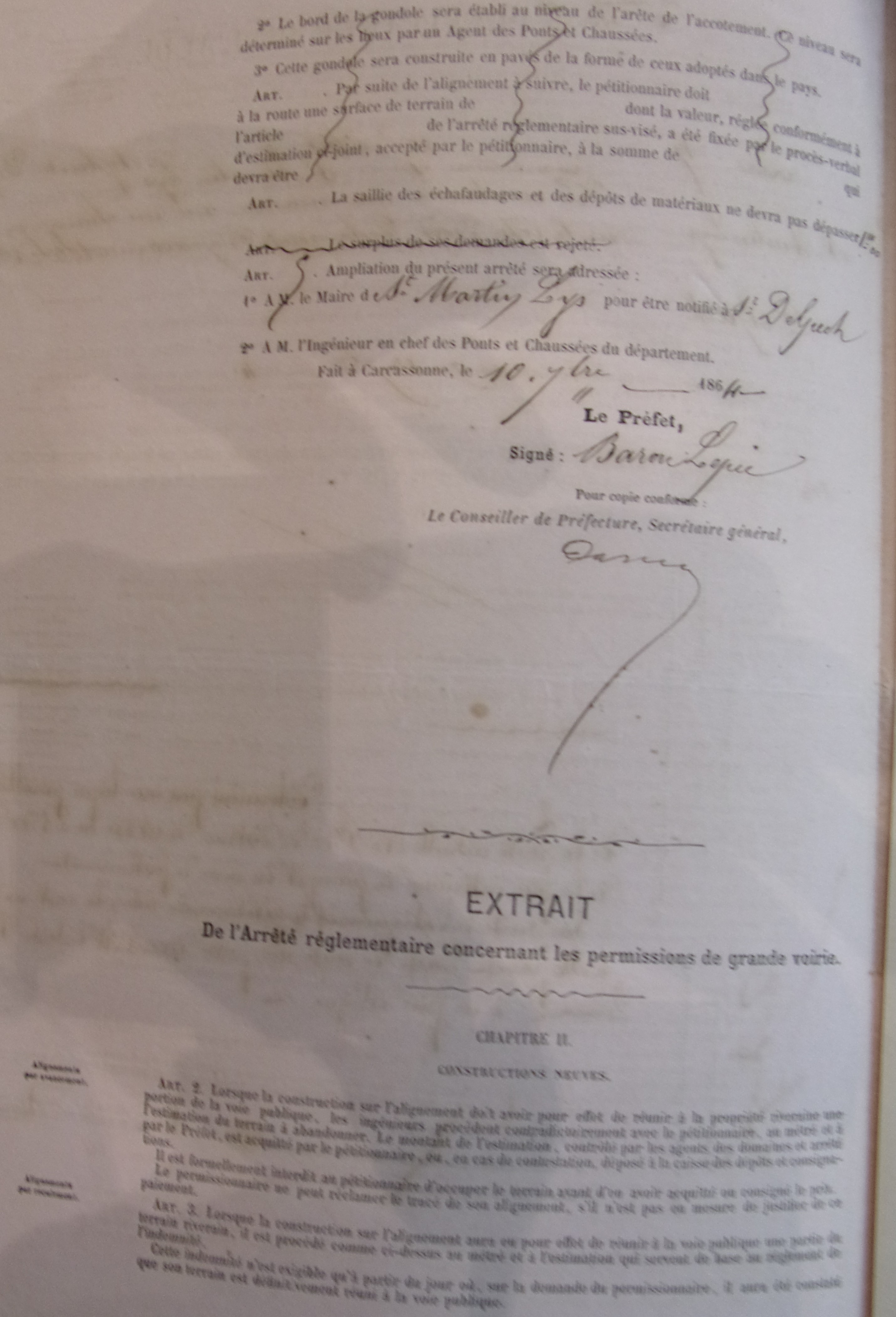 Création d'une construction à Saint Martin Lys sur la route départementale 17 par Sylvestre Delpech - Arrété d'Autorisation du 10 septembre 1864 - 3