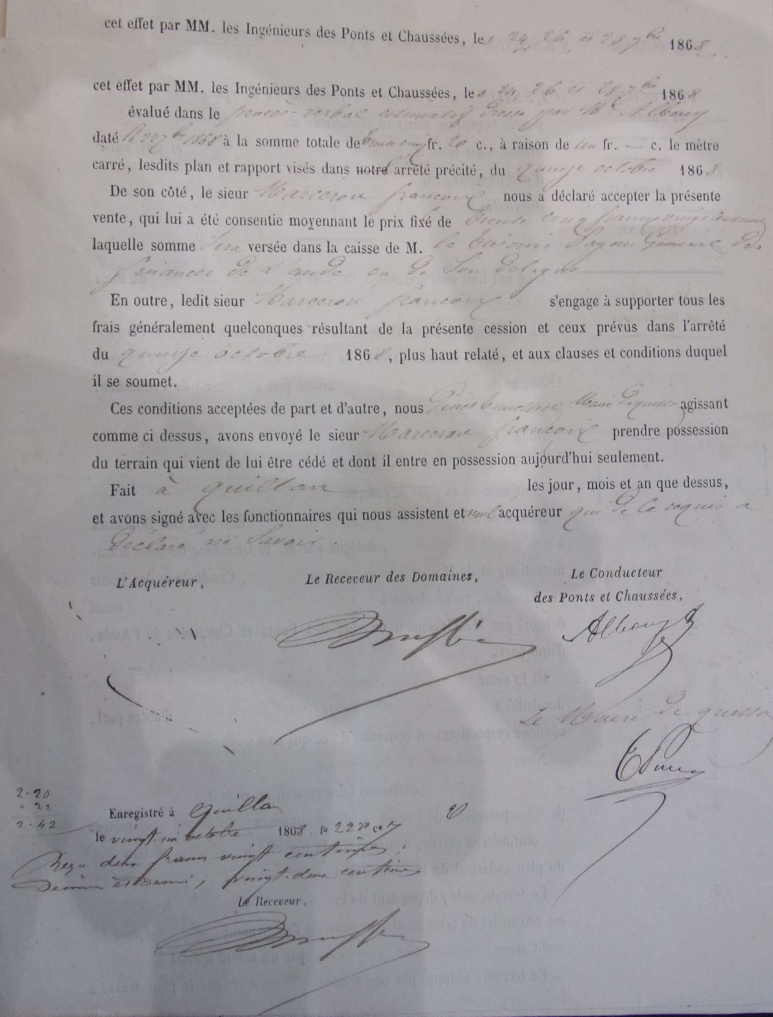 Demande de création d'une auberge sur la route départementale 17 par François Marcerou - Cession de terrain de la route du 25 octobre 1868 - 2