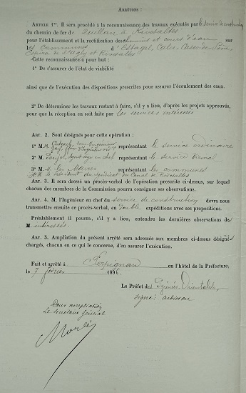 7 février 1896 - Récolement, réception et remise des ouvrages aux services intéressés - Arrété préfectoral - 2