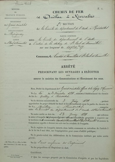 5 août 1899 - Arrêté préfectoral prescrivant les ouvrages à exécuter pour assurer le maintien des Communications et écoulement des eaux - 1