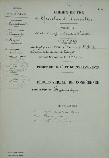 17 mai 1890 - Procès-verbal de conférence avec le service hydraulique - entre le point 104 du 1er lot 4K,500 avantSt Paul et l'entrée de la station d'Estagel - 1