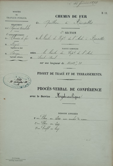 26 septembre 1893 - Procès-verbal de conférence avec le service hydraulique - partie comprise entre la limite du département de l'Aude et Saint Paul - 1
