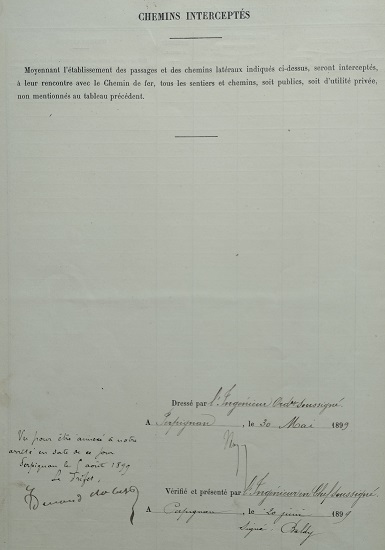 30 mai 1899 - Tableau des ouvrages à exécuter pour le maintien des communications et l'écoulement des eaux - Enquêtes parcellaires - commune de St Paul de Fenouillet - 1