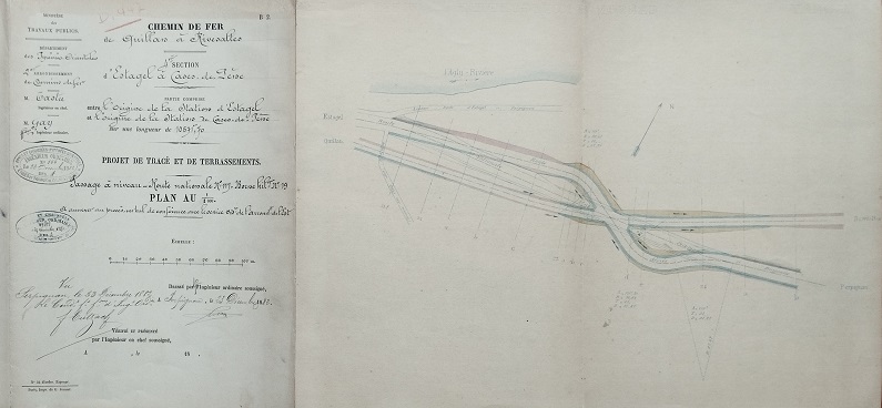 23 décembre 1892 - Projet de tracé et de terrassement - Passage à niveau - Route nationale n°117 - Borne Kilométrique n°19 - 1