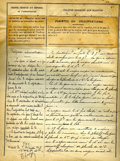 Registre des réclamations de la gare d'Axat - 22