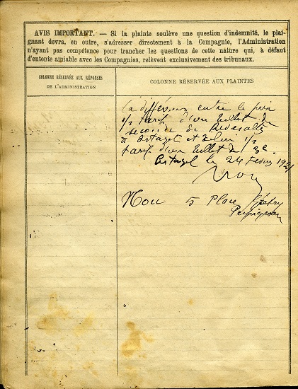 Registre des réclamations de la gare d'Estagel - 10