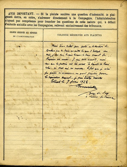 Registre des réclamations de la gare d'Estagel - 13