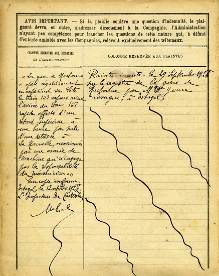 Registre des réclamations de la gare d'Estagel - 30