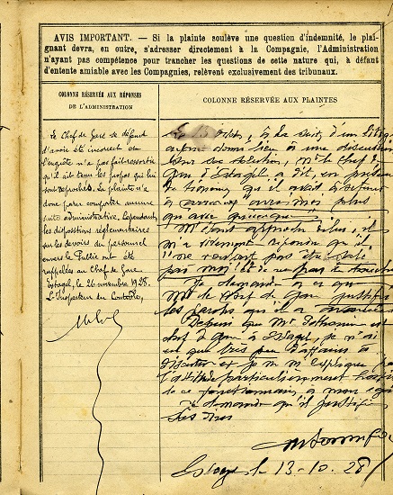 Registre des réclamations de la gare d'Estagel - 31