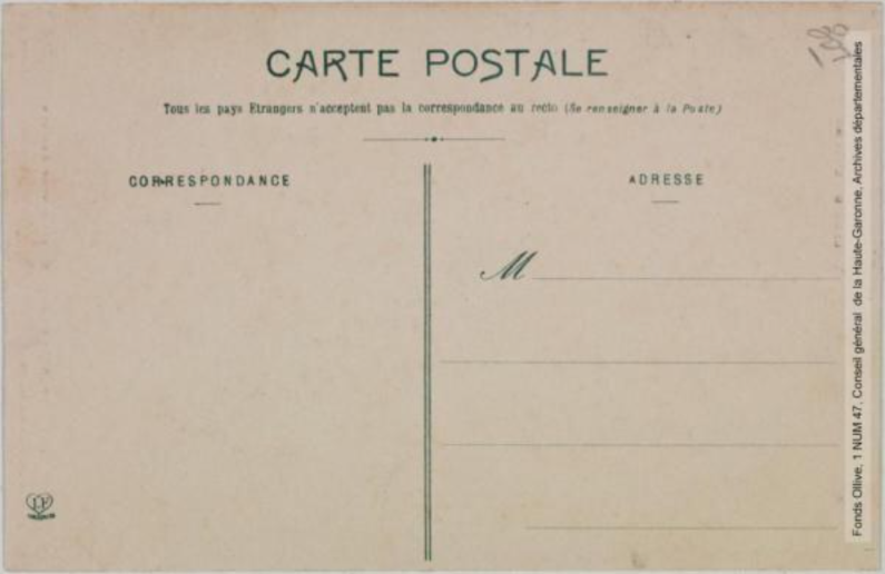 Vallée de l'Aude. 123. Escouloubre : établissement Esparre / [photographie Henri Jansou (1874-1966)]. - Toulouse : phototypie Labouche frères, marque LF au verso, [entre 1909 et 1925]. - Carte postale (1909/1925) - verso