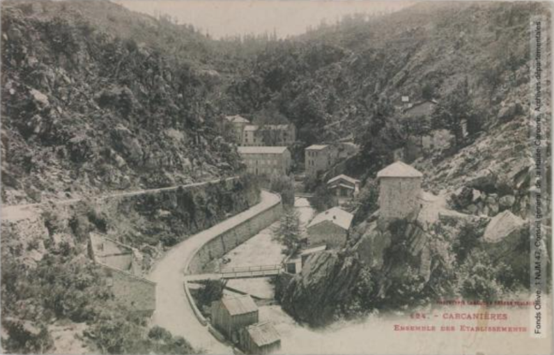124. Carcanières : ensemble des établissements. - Toulouse : phototypie Labouche frères, marque LF au verso, [entre 1905 et 1925], tampon de la poste de 1906. - Carte postale (1905/1925) - recto