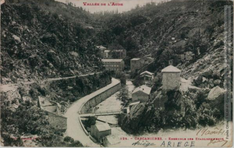 La vallée de l'Aude. 124. Carcanières : les établissements / [photographie Amédée Trantoul (1837-1910)]. - Toulouse : phototypie Labouche frères, marque LF au verso, [entre 1905 et 1925]. - Carte postale (1905/1925) - recto2