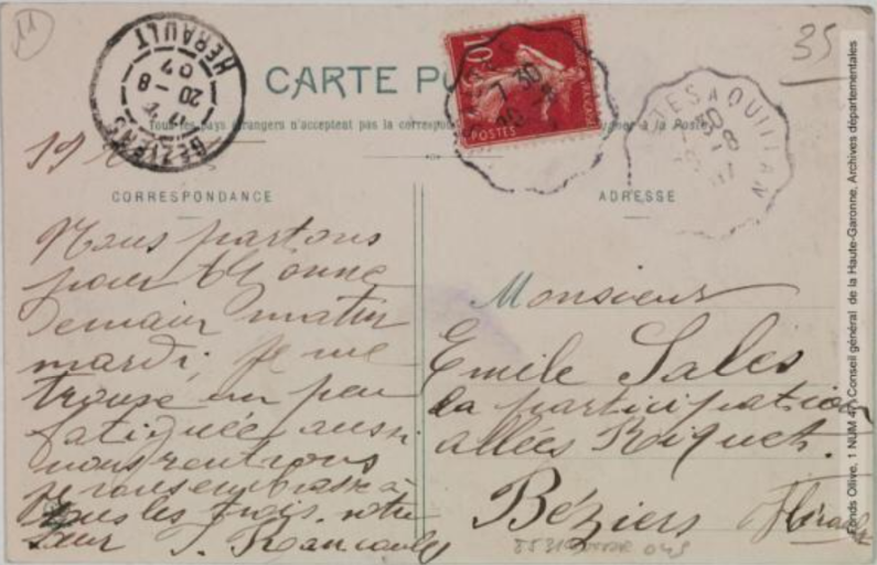 La vallée de l'Aude. 222. Escouloubre : établissement Bonnail / [photographie Henri Jansou (1874-1966)]. - Toulouse : phototypie Labouche frères, marque LF au verso, [entre 1905 et 1925]. - Carte postale (1905/1925) - verso