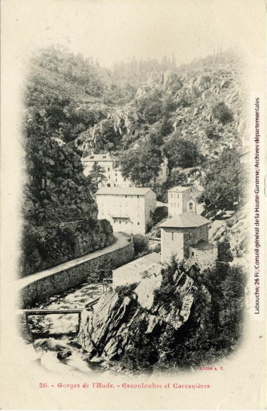 26. Gorges de l'Aude. Escouloubre et Carcanières / cliché A.Trantoul [photographie Amédée Trantoul (1837-1910)]. - Toulouse : phototypie Labouche frères, [entre 1900 et 1904]. - Carte postale. - (Sites et monuments du Sud-Ouest - 4e série) (1900/1904) - recto2